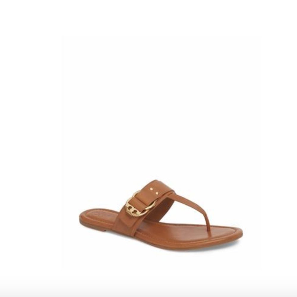 TORY BURCH MARSDEN FLAT THONG SANDALS TAN LEATHER - Picture 3 of 9
